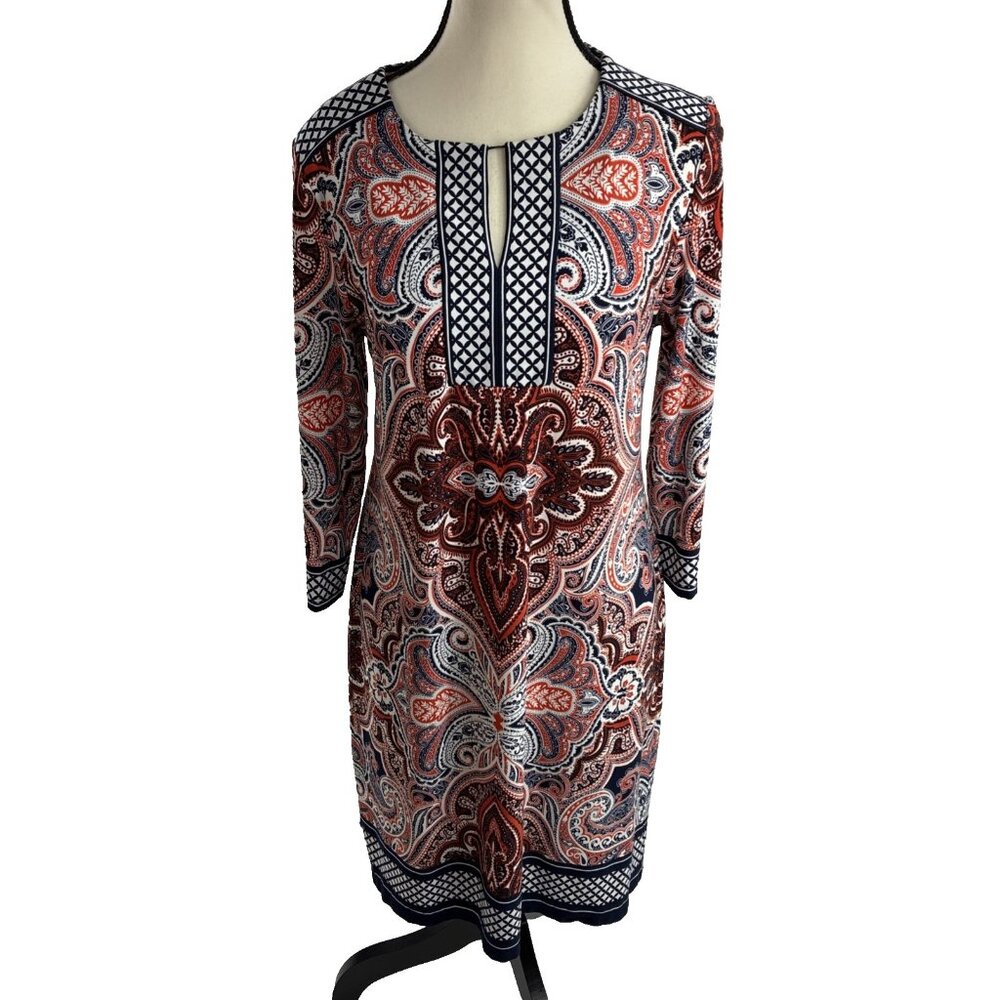 Studio One Womens Paisley Sheath Dress Knee Length 3/4 Sleeve Size M
